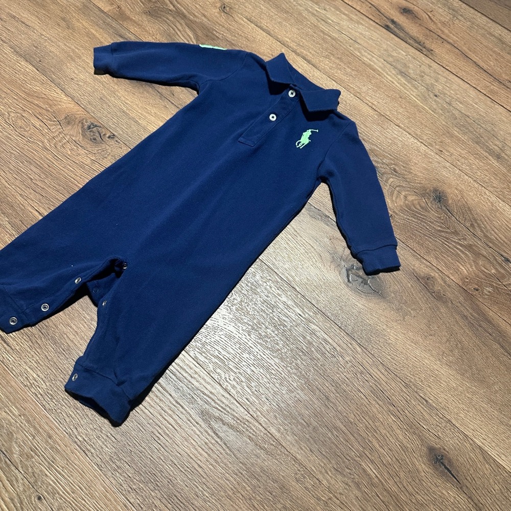 Ralph‎ Lauren Navy Blue Long Sleeve Polo Romper Baby Boy 6M